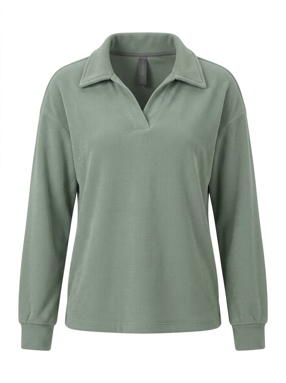 Mondetta Sage Green Ribbed Fleece Collared Pullover Sweater Women Size M